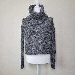 Alice + Olivia Black and White Cable Knit Funnel-Neck Chunky Wool Sweater Small